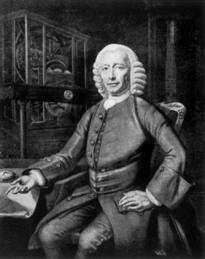 Retrato grabado de John Harrison, relojero inglés y creador del H4.